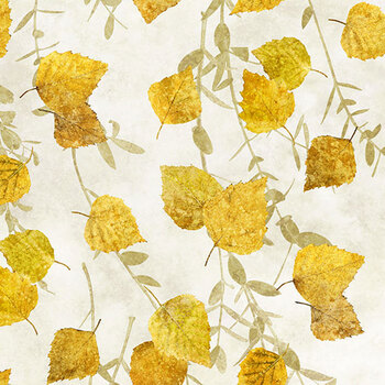 Evening Song - Stonehenge DP29554-12 Open Birch Leaves Beige Multi by Linda Ludovico for Northcott Fabrics