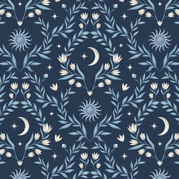 Midnight Garden A-10293-B Lunar Flourish Navy Blue by Stacie Mar for Andover Fabrics