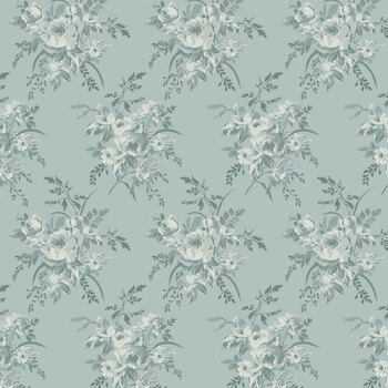 A Rose is a Rose R652223D-BLUE Bouquet by The Smithsonian for Marcus Fabrics