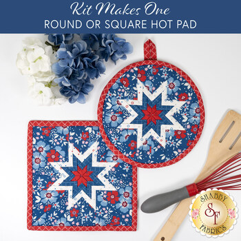  Folded Star Hot Pad Kit - Front Porch Charm - Round OR Square - Blue