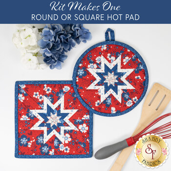  Folded Star Hot Pad Kit - Front Porch Charm - Round OR Square - Red