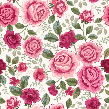 Renie's Roses L69A Pink on Cream by Lewis & Irene