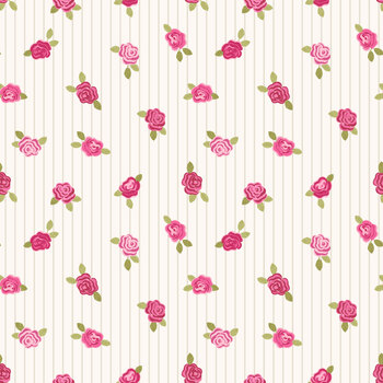 Renie's Roses L71A Pinstripe Rose on Cream by Lewis & Irene