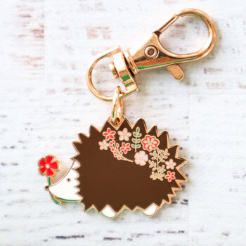 Flamingo Toes Floral Hedgehog Enamel Charm