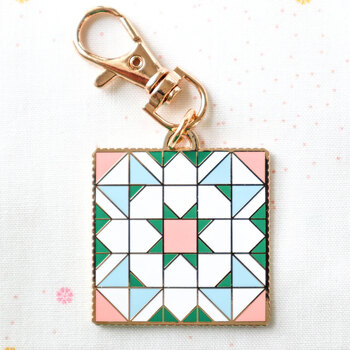 Flamingo Toes Shining Star Quilt Block Enamel Charm