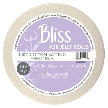 Therm O Web Bliss 100% Cotton Batting Strips 2.5" x 25yds - For Jelly Roll Rugs