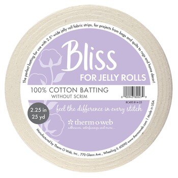 Therm O Web Bliss 100% Cotton Batting Strips 2.25" x 25yds - For Jelly Roll Rugs