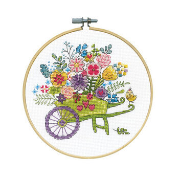 6" Round Counted Cross Stitch Picture Kit - Flower Cart