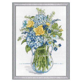 Blue & Yellow Floral Cross Stitch Picture Kit