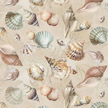 Beach Wonders Y5146-11 Shells Light Khaki by Katie Pertiet for Clothworks