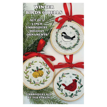 Winter Birds & Bells Set of 3 Holiday Ornament Embroidery Kit