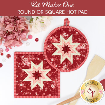 Folded Star Hot Pad Kit - Petals and Polka Dots - Round OR Square - Red