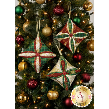  Cathedral Window Ornaments Kit - Poinsettias at Christmas - Makes 3