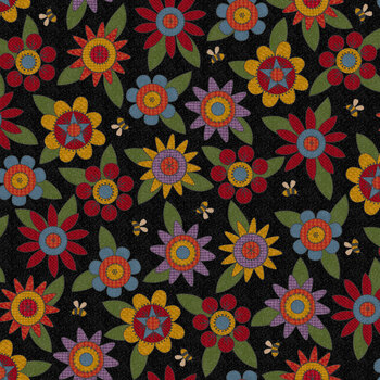 Penny Flower Flannel MASF11431-J Black by Bonnie Sullivan for Maywood Studio
