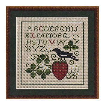 Spring Crow and Strawberry Cross Stitch Pattern