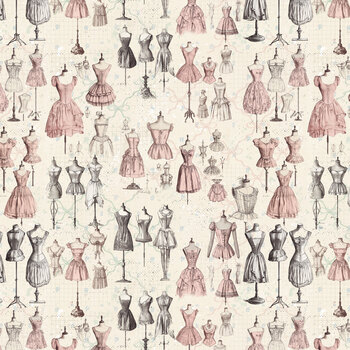 Buttons and Keepsakes 5357-12 Pink and Ecru by Frank Garcia for Blank Quilting
