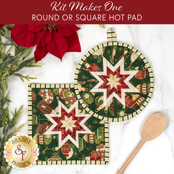  Folded Star Hot Pad Kit - Poinsettias at Christmas - Round OR Square - Green