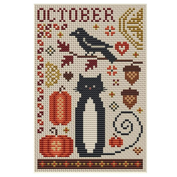 October Cat Cross Stitch Pattern