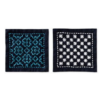 Sashiko Hitome-zashi Kit - Coaster 2-piece Set - Navy
