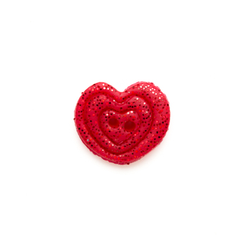 Button - Red Glitter Imprint Heart, Medium