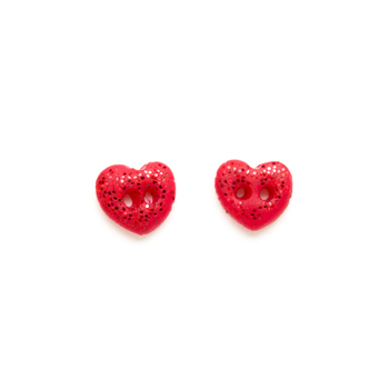 Button - Sparkle Heart, Red - Set of 2