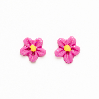 Button - Fuchsia Glitter Flower Head, Small - Set of 2