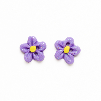 Button - Purple Glitter Flower Head, Small - Set of 2