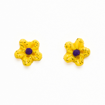 Button - Yellow Glitter Flower, Small - Set of 2