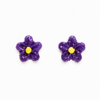 Button - Purple Glitter Flower, Small - Set of 2