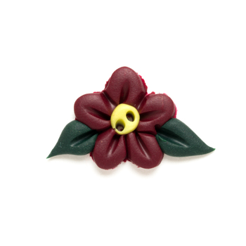 Button - Dark Red Flower with Leaves