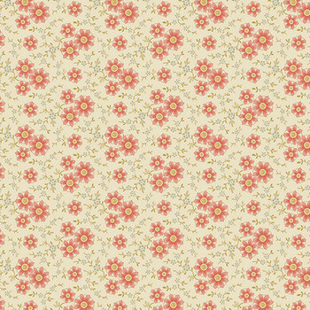 Eleni A-10733-LE Daisy Dance Cherry Vanilla by Laundry Basket Quilts for Andover Fabrics