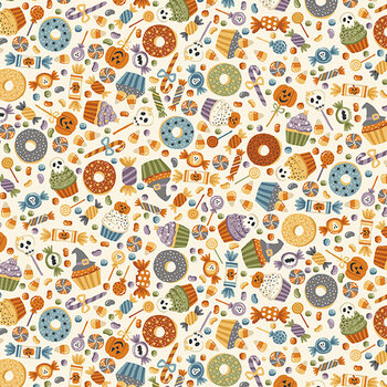 Hello Halloween MU-301-Q Trick or Treat Cream by Makower UK for Andover Fabrics