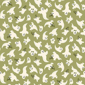 Hello Halloween MU-297-G Haunted Green by Makower UK for Andover Fabrics