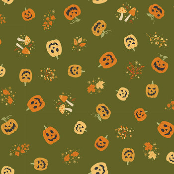 Hello Halloween MU-296-G Pumpkins Green by Makower UK for Andover Fabrics