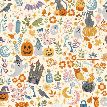Hello Halloween MU-295-Q Spellbound Cream by Makower UK for Andover Fabrics