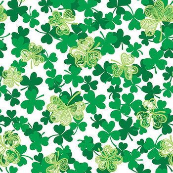 Little Bit of Luck 15246-09 Lucky Clovers White by Kanvas Studio for Benartex