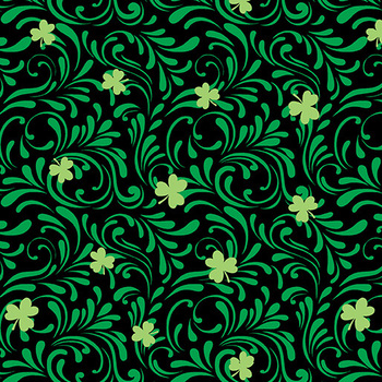 Little Bit of Luck 15251-12 Shamrock Scrolls Black by Kanvas Studio for Benartex