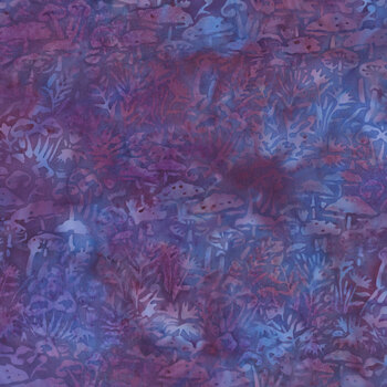 Pixie Patch 112620435 Mushrooms and Flowers Purple Grape by Jerry Khiev for Island Batik