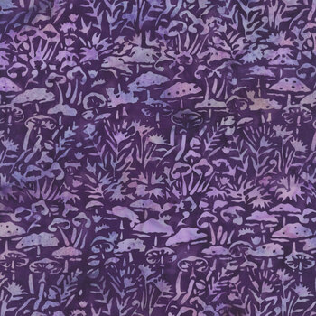 Pixie Patch 112620470 Mushrooms and Flowers Purple by Jerry Khiev for Island Batik