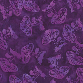 Pixie Patch 112621455 Mushrooms Purple Pansy by Jerry Khiev for Island Batik