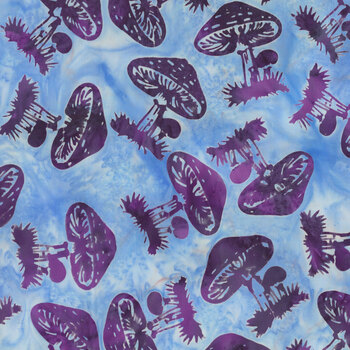 Pixie Patch 112621510- Mushrooms Blue Sky by Jerry Khiev for Island Batik