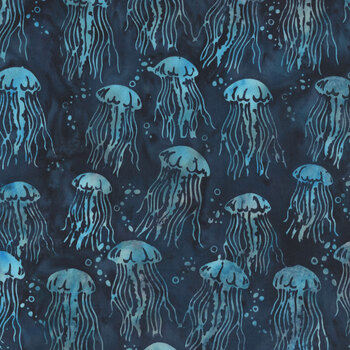 Serene Sea 112636585 Jellyfish Blue Navy by Jerry Khiev for Island Batik