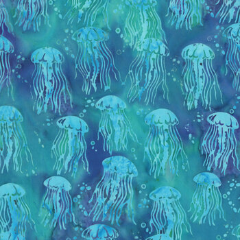 Serene Sea 112636950 Jellyfish Teal Cerulean by Jerry Khiev for Island Batik