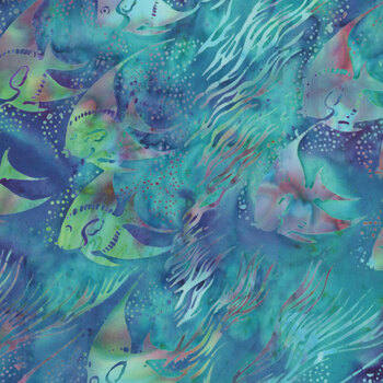 Serene Sea 112639829 Fish Multi Turquoise Purple by Jerry Khiev for Island Batik