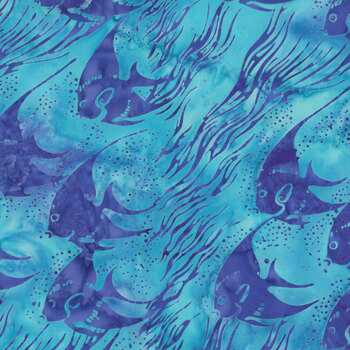 Serene Sea 112639950 Fish Teal Cerulean by Jerry Khiev for Island Batik
