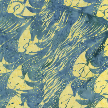 Coastal Current 112639540 Fish Blue Azure by Jerry Khiev for Island Batik
