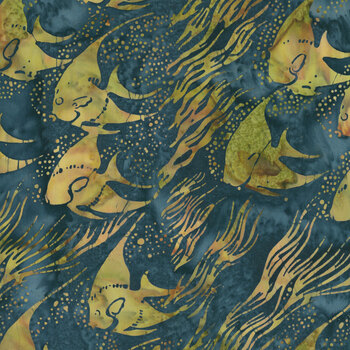 Coastal Current 112639555 Fish Blue Harbor by Jerry Khiev for Island Batik