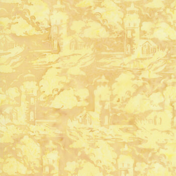 Coastal Current 112641203 Lighthouses Yellow Parchment by Jerry Khiev for Island Batik