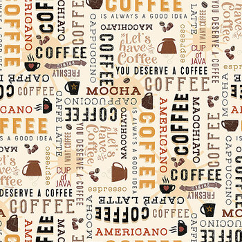 Coffee Talk Y5170-2 Words Light Cream by Dan DiPaolo for Clothworks