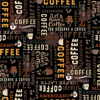 Coffee Talk Y5170-3 Words Black by Dan DiPaolo for Clothworks